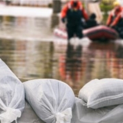 Flood bags barricading waters